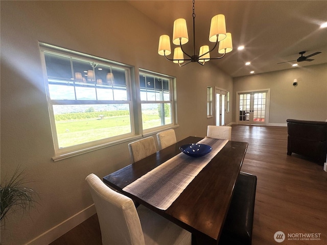 22 Rooster Flats Rd, Oroville, WA 98844 - dining area featuring baseboards, wood finished floors, a chandelier, and recessed lighting