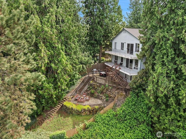10504 Dixon Dr S, Seattle, WA 98178 - rear view of property featuring stairs, a balcony, and a wooden deck