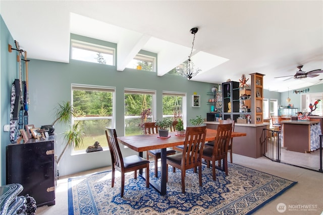 104 Jack Fir Ct, Packwood, WA 98361 - dining space featuring a chandelier, ceiling fan, and carpet floors