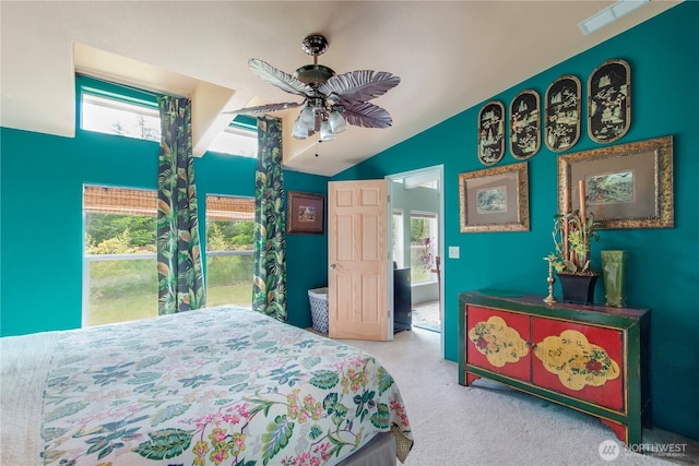 104 Jack Fir Ct, Packwood, WA 98361 - carpeted bedroom with lofted ceiling and a ceiling fan