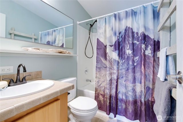 104 Jack Fir Ct, Packwood, WA 98361 - full bathroom featuring vanity, toilet, and shower / bathtub combination with curtain