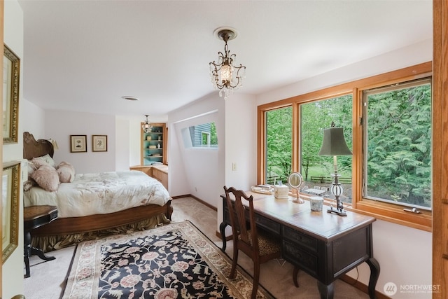 3246 Goshen Rd, Bellingham, WA 98226 - bedroom featuring light carpet and a chandelier