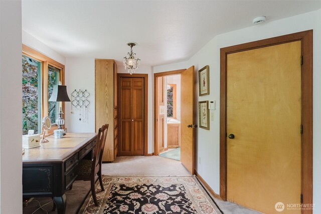 3246 Goshen Rd, Bellingham, WA 98226 - home office featuring light carpet and a chandelier
