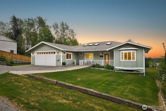 4415 Harborview Dr, Blaine, WA 98230 - ranch-style house with a garage, concrete driveway, a porch, and roof with shingles