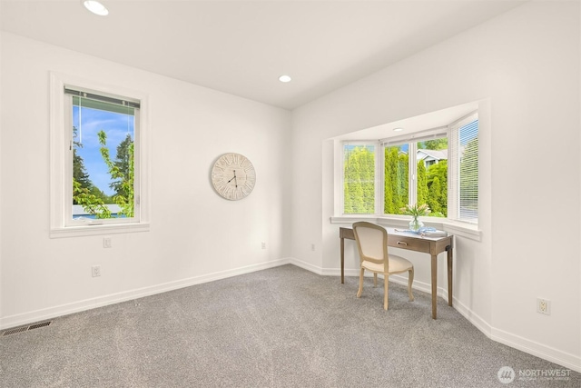 4415 Harborview Dr, Blaine, WA 98230 - home office featuring carpet floors, baseboards, and recessed lighting