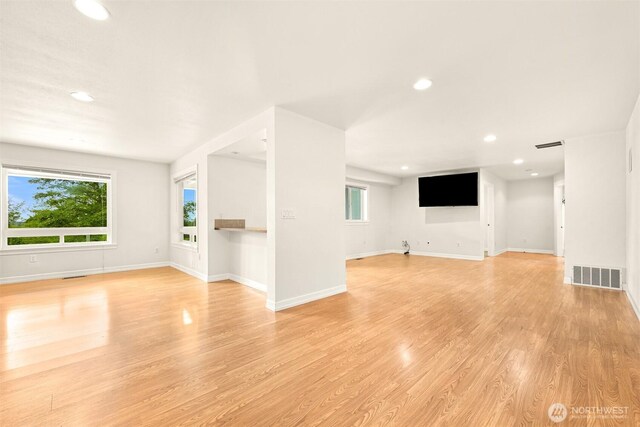 4415 Harborview Dr, Blaine, WA 98230 - unfurnished living room featuring light wood-style floors, recessed lighting, and baseboards