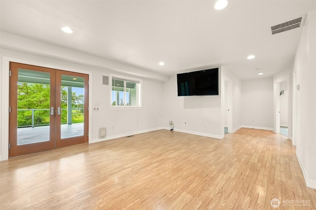 4415 Harborview Dr, Blaine, WA 98230 - unfurnished living room with french doors, light wood-style flooring, baseboards, and recessed lighting
