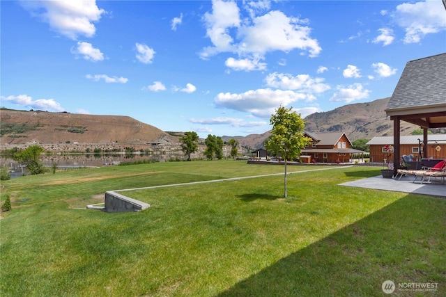 179 N Shore Dr, Orondo, WA 98843 - view of grassy yard with a mountain view and a patio area