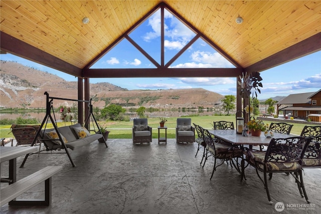 179 N Shore Dr, Orondo, WA 98843 - view of patio / terrace featuring a gazebo, a mountain view, and outdoor dining space