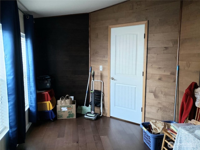 10409 137th St E Unit 9, Puyallup, WA 98374 - miscellaneous room with wood walls and dark wood finished floors