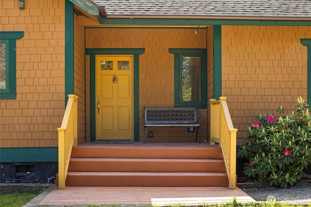 591 Wold Rd, Friday Harbor, WA 98250 - property entrance with a shingled roof