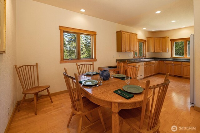 591 Wold Rd, Friday Harbor, WA 98250 - dining space with light wood-style floors, recessed lighting, and baseboards
