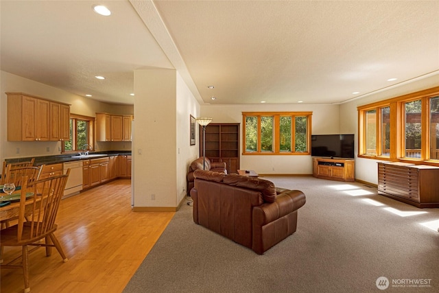 591 Wold Rd, Friday Harbor, WA 98250 - living area with plenty of natural light, baseboards, recessed lighting, and light wood-type flooring
