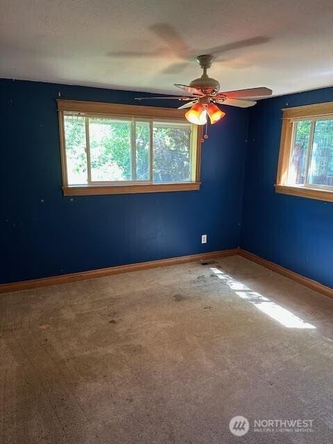 816 Sunrise Ln, Centralia, WA 98531 - spare room with carpet flooring, a ceiling fan, and baseboards