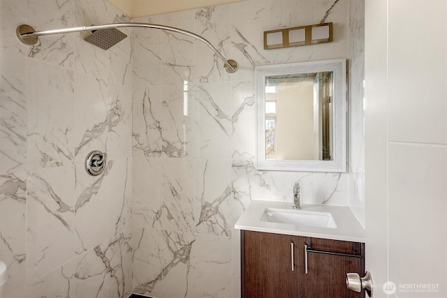 3325 Martin Luther King Jr Way S, Seattle, WA 98144 - full bathroom featuring vanity, a marble finish shower, and tile walls
