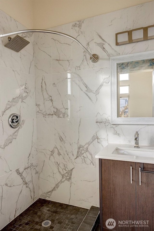 3325 Martin Luther King Jr Way S, Seattle, WA 98144 - bathroom with a marble finish shower, vanity, and tile walls