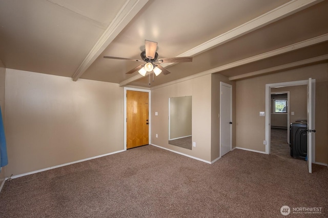 2008 S Belair Dr, Moses Lake, WA 98837 - carpeted spare room featuring beam ceiling, ceiling fan, baseboards, and washer / clothes dryer