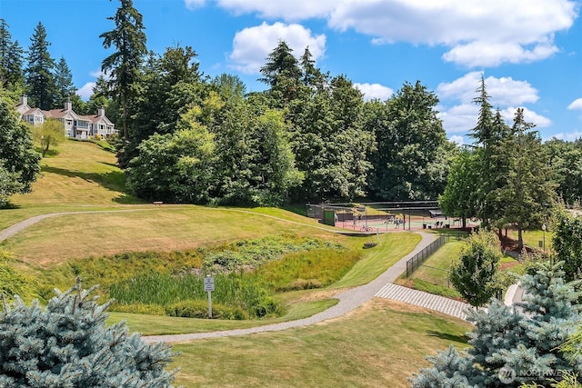 view of property's community with a lawn
