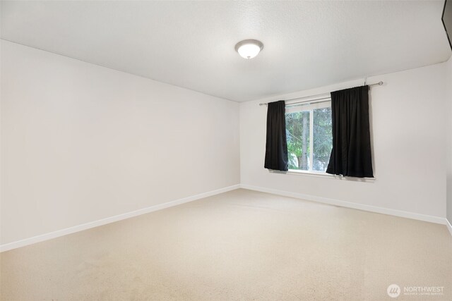 spare room featuring baseboards and light carpet
