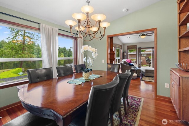 35449 34th Ave S, Auburn, WA 98001 - dining space featuring plenty of natural light, a chandelier, wood finished floors, and ceiling fan