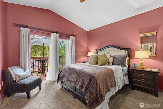 35449 34th Ave S, Auburn, WA 98001 - bedroom featuring access to outside, vaulted ceiling, and carpet flooring