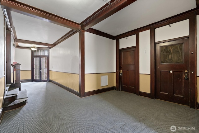 1905 W 2nd St, Spokane, WA 99201 - carpeted empty room with crown molding, baseboards, and french doors