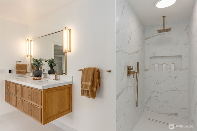 5222 W Mercer Way, Mercer Island, WA 98040 - bathroom with double vanity and a marble finish shower