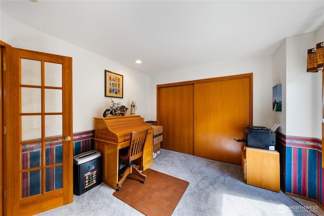 carpeted office space with recessed lighting