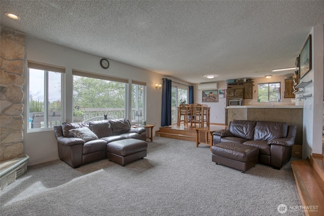 712 Mt Olympus Ave SE, Ocean Shores, WA 98569 - living room featuring carpet floors and a textured ceiling