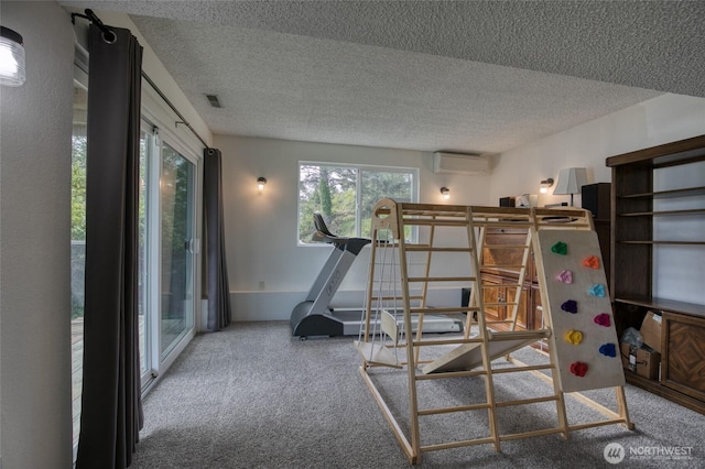 712 Mt Olympus Ave SE, Ocean Shores, WA 98569 - exercise room with a wall unit AC, carpet floors, and a textured ceiling