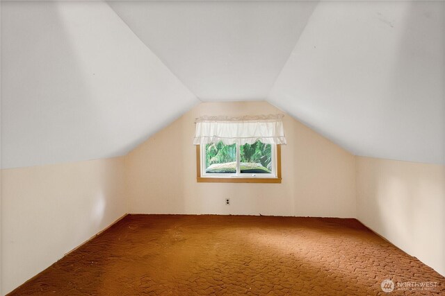 bonus room featuring carpet flooring and vaulted ceiling