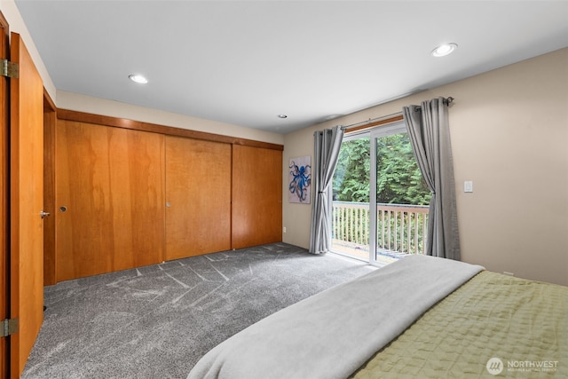436 E Pointes Dr E, Shelton, WA 98584 - carpeted bedroom featuring access to exterior, recessed lighting, and a closet
