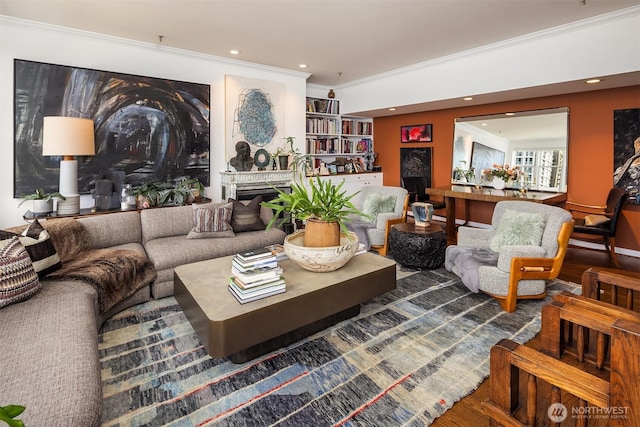 1009 Western Ave Unit 1203, Seattle, WA 98104 - living room featuring crown molding and recessed lighting