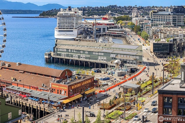 1009 Western Ave Unit 1203, Seattle, WA 98104 - drone / aerial view of a water and mountain view