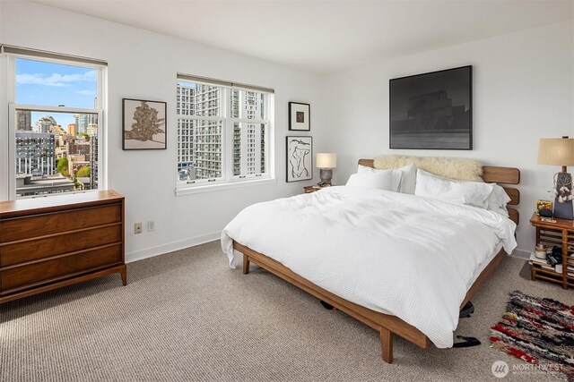 1009 Western Ave Unit 1203, Seattle, WA 98104 - carpeted bedroom featuring baseboards and a city view