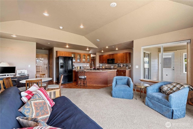 2541 Fancher Heights Blvd, East Wenatchee, WA 98802 - living room featuring vaulted ceiling, recessed lighting, and light wood finished floors