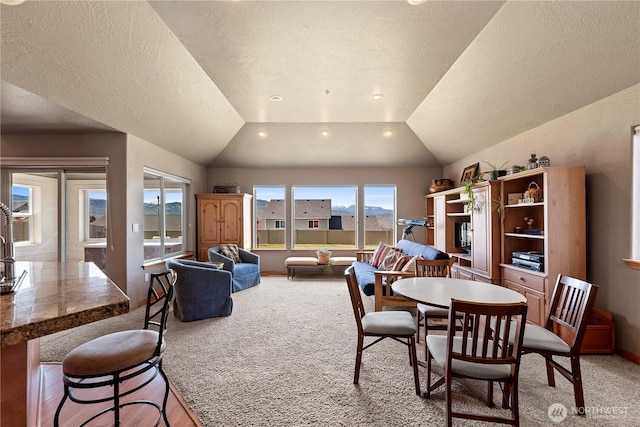2541 Fancher Heights Blvd, East Wenatchee, WA 98802 - dining area featuring light carpet, lofted ceiling, a textured ceiling, and recessed lighting