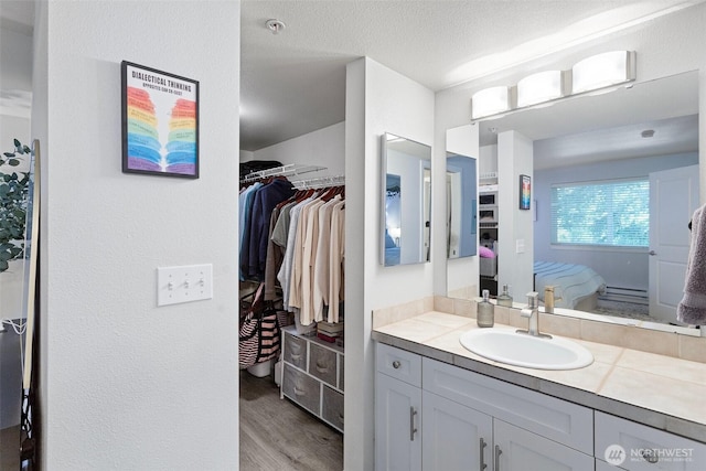 3908 243rd Pl SE Unit Q-203, Bothell, WA 98021 - bathroom with wood finished floors, vanity, a walk in closet, and ensuite bathroom