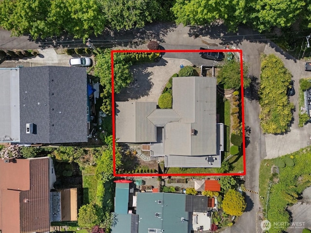 aerial overview of property's location with property parcel outlined