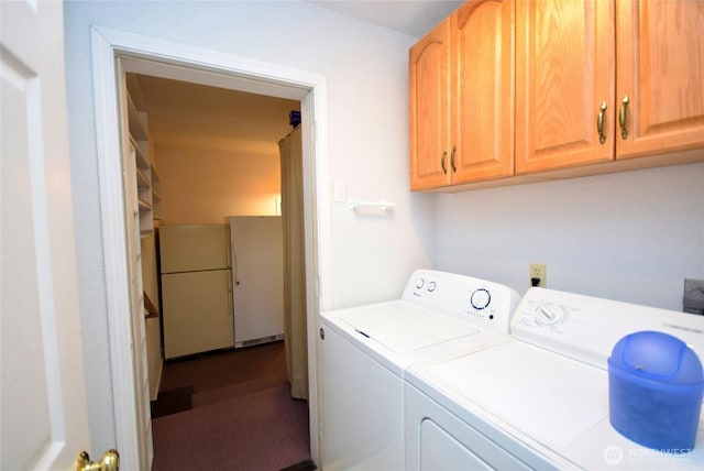 washroom featuring cabinet space and independent washer and dryer
