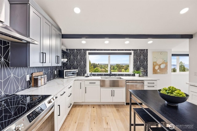 4950 N Lexington St, Tacoma, WA 98407 - kitchen featuring stainless steel appliances, a sink, light wood-style flooring, recessed lighting, and healthy amount of natural light