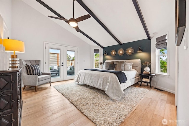 4950 N Lexington St, Tacoma, WA 98407 - bedroom with access to exterior, light wood-type flooring, beam ceiling, french doors, and baseboards