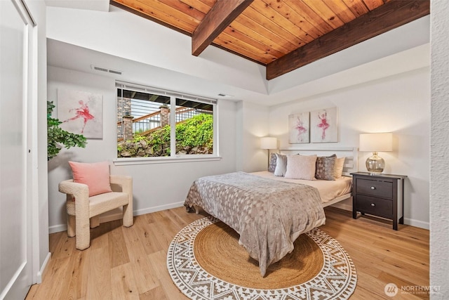 4950 N Lexington St, Tacoma, WA 98407 - bedroom with wood ceiling with exposed beams, light wood-style floors, and baseboards