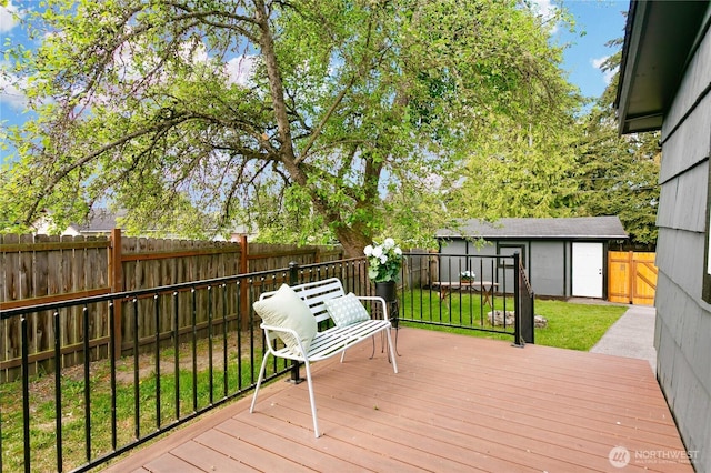 deck featuring an outdoor structure