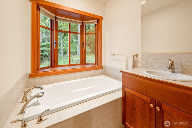 244 Davison Head Dr, Friday Harbor, WA 98250 - bathroom featuring a bath, vanity, and backsplash