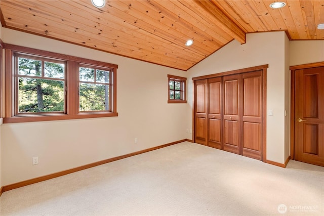 244 Davison Head Dr, Friday Harbor, WA 98250 - unfurnished bedroom with recessed lighting, multiple windows, baseboards, carpet, and wood ceiling
