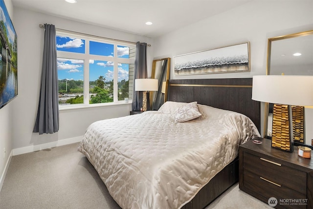 4012 129th Pl SE Unit 2, Bellevue, WA 98006 - bedroom with light carpet, recessed lighting, and baseboards