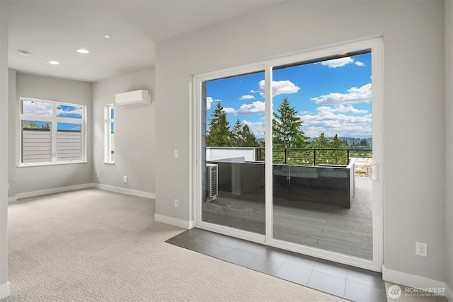 4012 129th Pl SE Unit 2, Bellevue, WA 98006 - doorway to outside featuring a wall mounted air conditioner, recessed lighting, baseboards, and carpet floors