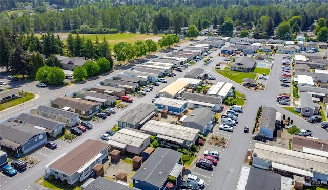 aerial perspective of suburban area with a forest