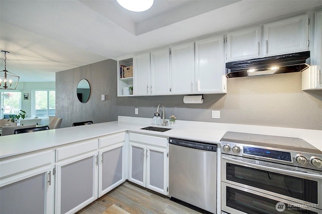 4214 W Lake Sammamish Pkwy NE Unit 202, Redmond, WA 98052 - kitchen featuring stainless steel appliances, under cabinet range hood, a sink, light wood-style floors, and light countertops